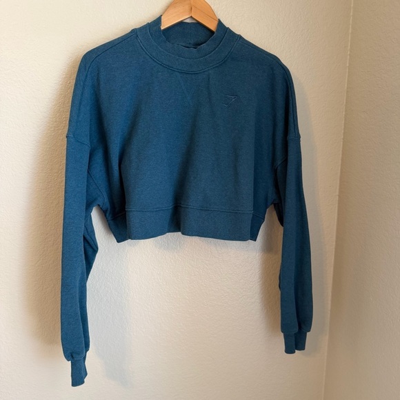 Gymshark Tops - Gymshark Womens Rest Day Sweats Cropped Oversized Pullover in Steel Blue Marl, L